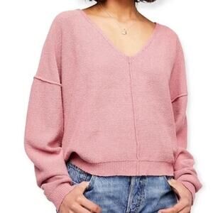 Free People FP Take Me Places V-Neck Oversized Sweater Pink Size XS